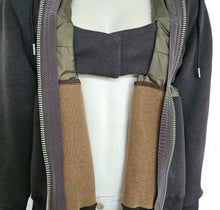 SACAI CHARCOAL GRAY CONTRAST PANEL ZIP FRONT HOODIE (1)