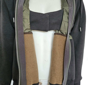 SACAI CHARCOAL GRAY CONTRAST PANEL ZIP FRONT HOODIE (1)