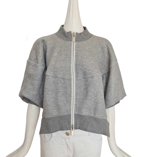 SACAI GREY PUFF SLEEVES FLEECE BOMBER JACKET (1)