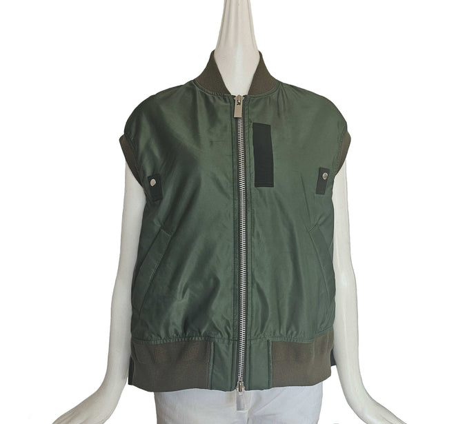 SACAI KHAKI GREEN NYLON GILET (2)