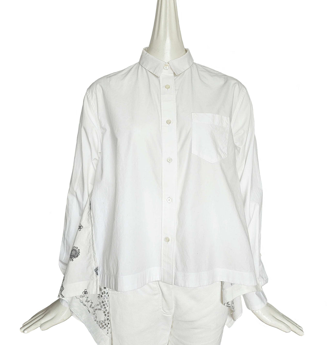 SACAI WHITE LASER CUT EYELET HANKERCHIEF HEM SHIRT (2)