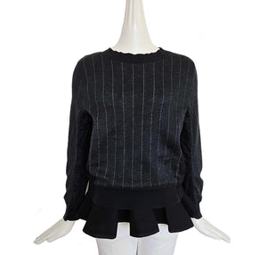 SACAI LUCK CHARCOAL STRIPED SWEATER WITH RUFFLE TRIM (2)