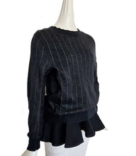 SACAI LUCK CHARCOAL STRIPED SWEATER WITH RUFFLE TRIM (2)