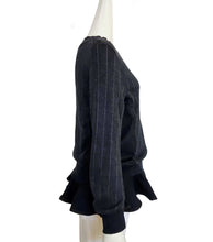 SACAI LUCK CHARCOAL STRIPED SWEATER WITH RUFFLE TRIM (2)