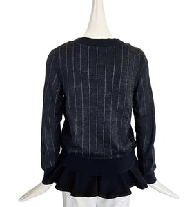 SACAI LUCK CHARCOAL STRIPED SWEATER WITH RUFFLE TRIM (2)