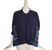 SACAI LUCK NAVY SWEATER FRONT EMBROIDERED SHEER BACK SWEATER (2)