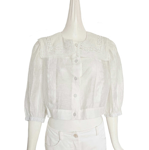SANDRO WHITE NORMANDIE LACE TRIM SHIRT (3)