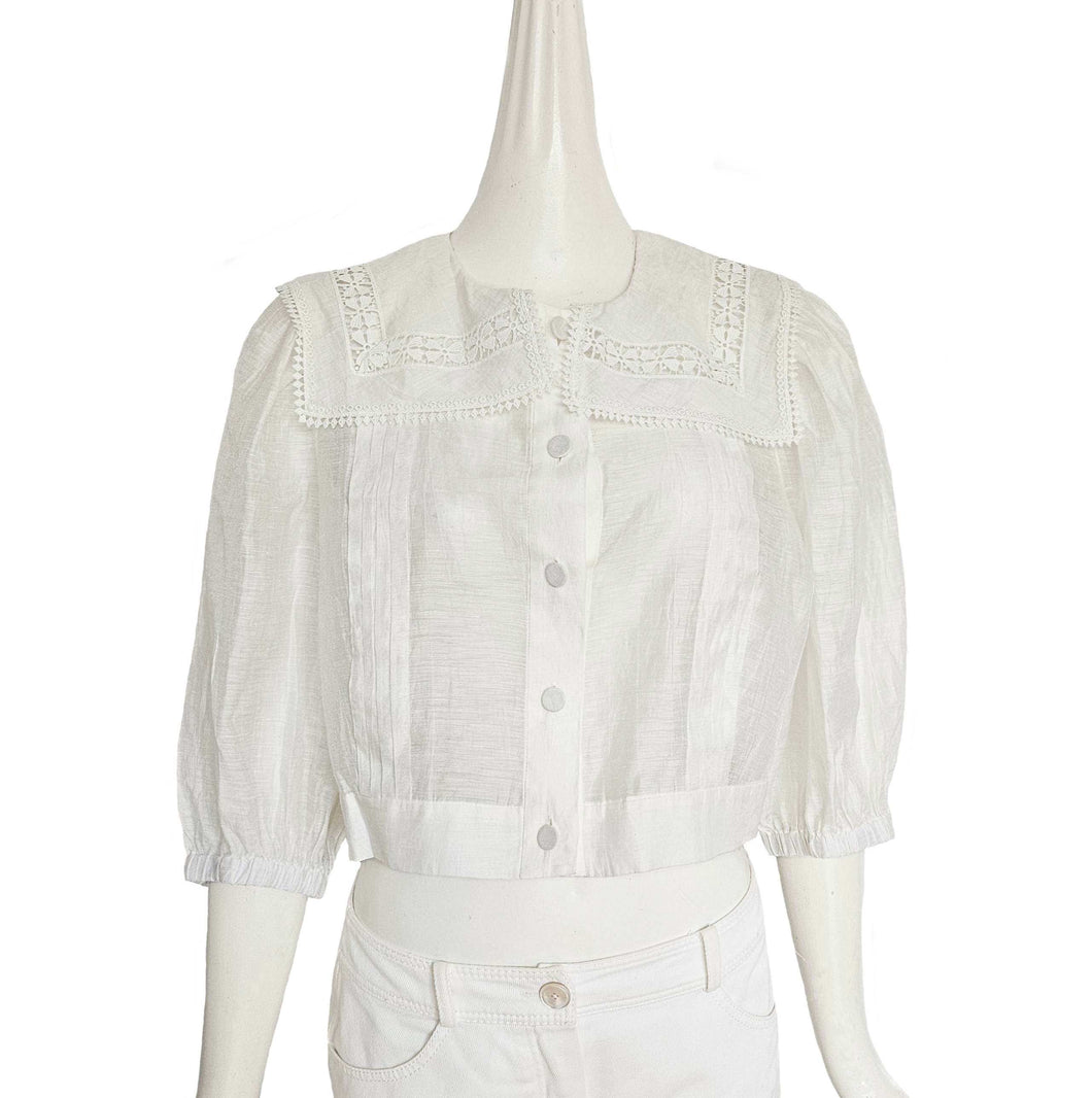 SANDRO WHITE NORMANDIE LACE TRIM SHIRT (3)