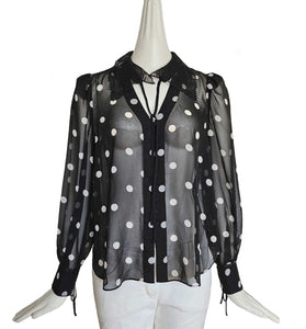 SELF-PORTRAIT BLACK POLKA DOTS CHIFFON BLOUSE (4)