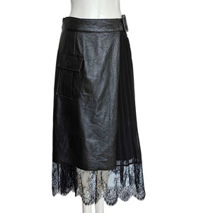 SELF-PORTRAIT BLACK FAUX LEATHER WRAP PLEATED SKIRT (6)