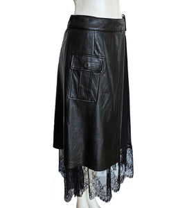 SELF-PORTRAIT BLACK FAUX LEATHER WRAP PLEATED SKIRT (6)