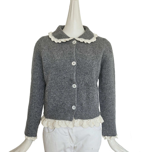 SHUSHU/TONG GREY CROCHET TRIM COTTON BLEND CARDIGAN (10)