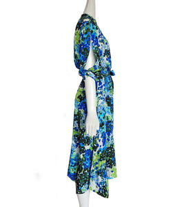 STELLA MCCARTNEY BLUE OLIVIA FLORAL SILK SHIRT DRESS (38)