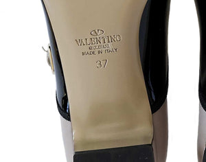 VALENTINO BLACK/BEIGE PATENT LEATHER/LEATHER TWO TONE MARYJANES SHOES (37)