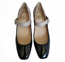 VALENTINO BLACK/BEIGE PATENT LEATHER/LEATHER TWO TONE MARYJANES SHOES (37)