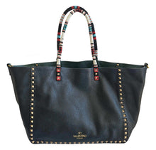 VALENTINO GREEN/BLACK REVERSIBLE ROCKSTUD LEATHER TOTE