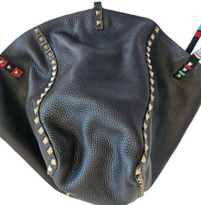VALENTINO GREEN/BLACK REVERSIBLE ROCKSTUD LEATHER TOTE