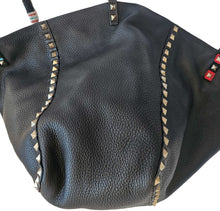 VALENTINO GREEN/BLACK REVERSIBLE ROCKSTUD LEATHER TOTE