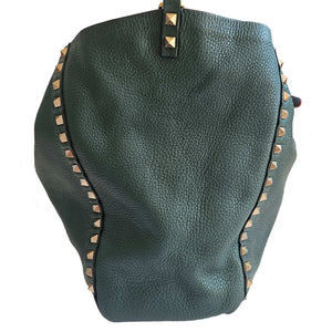 VALENTINO GREEN/BLACK REVERSIBLE ROCKSTUD LEATHER TOTE