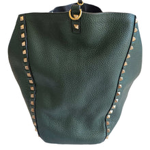 VALENTINO GREEN/BLACK REVERSIBLE ROCKSTUD LEATHER TOTE