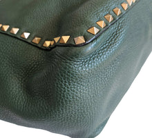 VALENTINO GREEN/BLACK REVERSIBLE ROCKSTUD LEATHER TOTE
