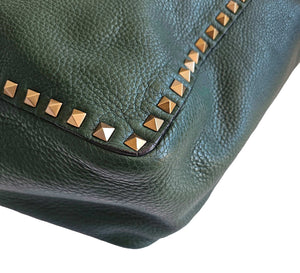 VALENTINO GREEN/BLACK REVERSIBLE ROCKSTUD LEATHER TOTE
