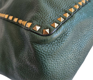VALENTINO GREEN/BLACK REVERSIBLE ROCKSTUD LEATHER TOTE