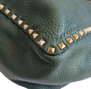 VALENTINO GREEN/BLACK REVERSIBLE ROCKSTUD LEATHER TOTE