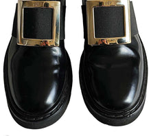 ROGER VIVIER BLACK VIV RANGERS LEATHER BUCKLE CHELSEA BOOTS (38.5)