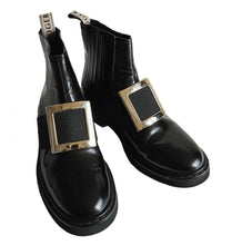 ROGER VIVIER BLACK VIV RANGERS LEATHER BUCKLE CHELSEA BOOTS (38.5)