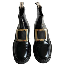ROGER VIVIER BLACK VIV RANGERS LEATHER BUCKLE CHELSEA BOOTS (38.5)