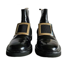 ROGER VIVIER BLACK VIV RANGERS LEATHER BUCKLE CHELSEA BOOTS (38.5)