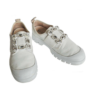 ROGER VIVIER WHITE WALKY VIV CRYSTAL BUCKLE SNEAKERS (38.5)