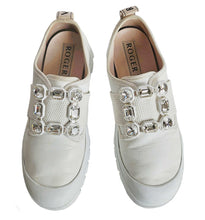 ROGER VIVIER WHITE WALKY VIV CRYSTAL BUCKLE SNEAKERS (38.5)