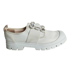 ROGER VIVIER WHITE WALKY VIV CRYSTAL BUCKLE SNEAKERS (38.5)