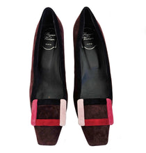 ROGER VIVIER BURGUNDY BELLE COLORBLOCK SUEDE PUMPS (39)