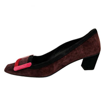 ROGER VIVIER BURGUNDY BELLE COLORBLOCK SUEDE PUMPS (39)