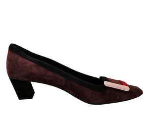 ROGER VIVIER BURGUNDY BELLE COLORBLOCK SUEDE PUMPS (39)