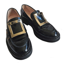 ROGER VIVIER BLACK LEATHER VIV’ RANGERS BUCKLE LOAFERS SHOES (38.5)