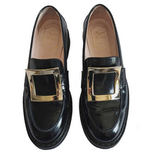 ROGER VIVIER BLACK LEATHER VIV’ RANGERS BUCKLE LOAFERS SHOES (38.5)