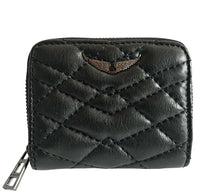ZADIG & VOLTAIRE BLACK LEATHER ZIP AROUND QUILTED MINI WALLET