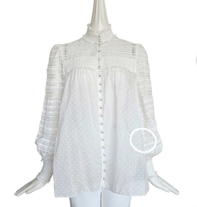 ZIMMERMANN CREAM DOT PRINT LACE TRIM SMOCKED BLOUSE (2)