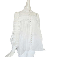 ZIMMERMANN CREAM DOT PRINT LACE TRIM SMOCKED BLOUSE (2)