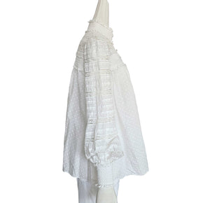 ZIMMERMANN CREAM DOT PRINT LACE TRIM SMOCKED BLOUSE (2)