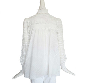 ZIMMERMANN CREAM DOT PRINT LACE TRIM SMOCKED BLOUSE (2)