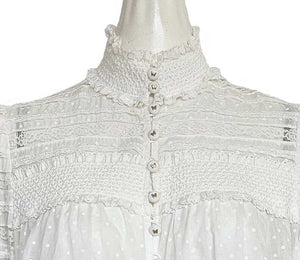 ZIMMERMANN CREAM DOT PRINT LACE TRIM SMOCKED BLOUSE (2)