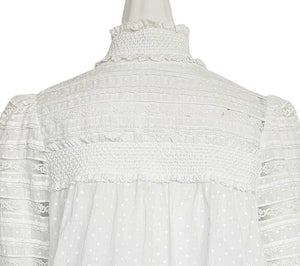 ZIMMERMANN CREAM DOT PRINT LACE TRIM SMOCKED BLOUSE (2)