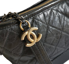 CHANEL BLACK AGED CALFSKIN LEATHER SMALL GABRIELLE QUILTED HOBO
