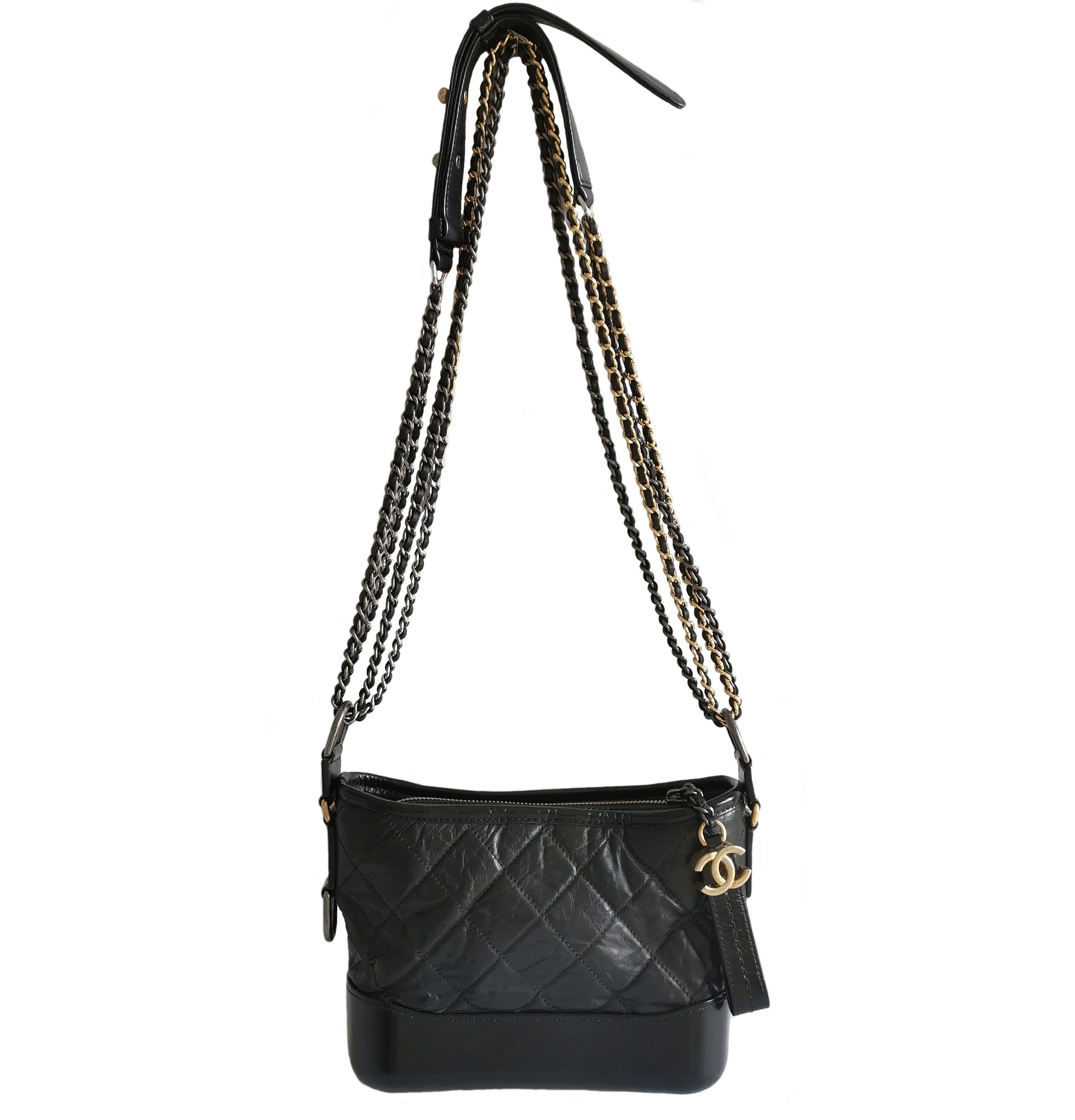 CHANEL Aged Calfskin Chevron Quilted Small Gabrielle Backpack Black 306930