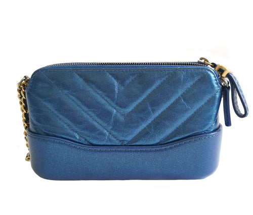 CHANEL METALLIC BLUE GABRIELLE CLUTCH WITH CHAIN